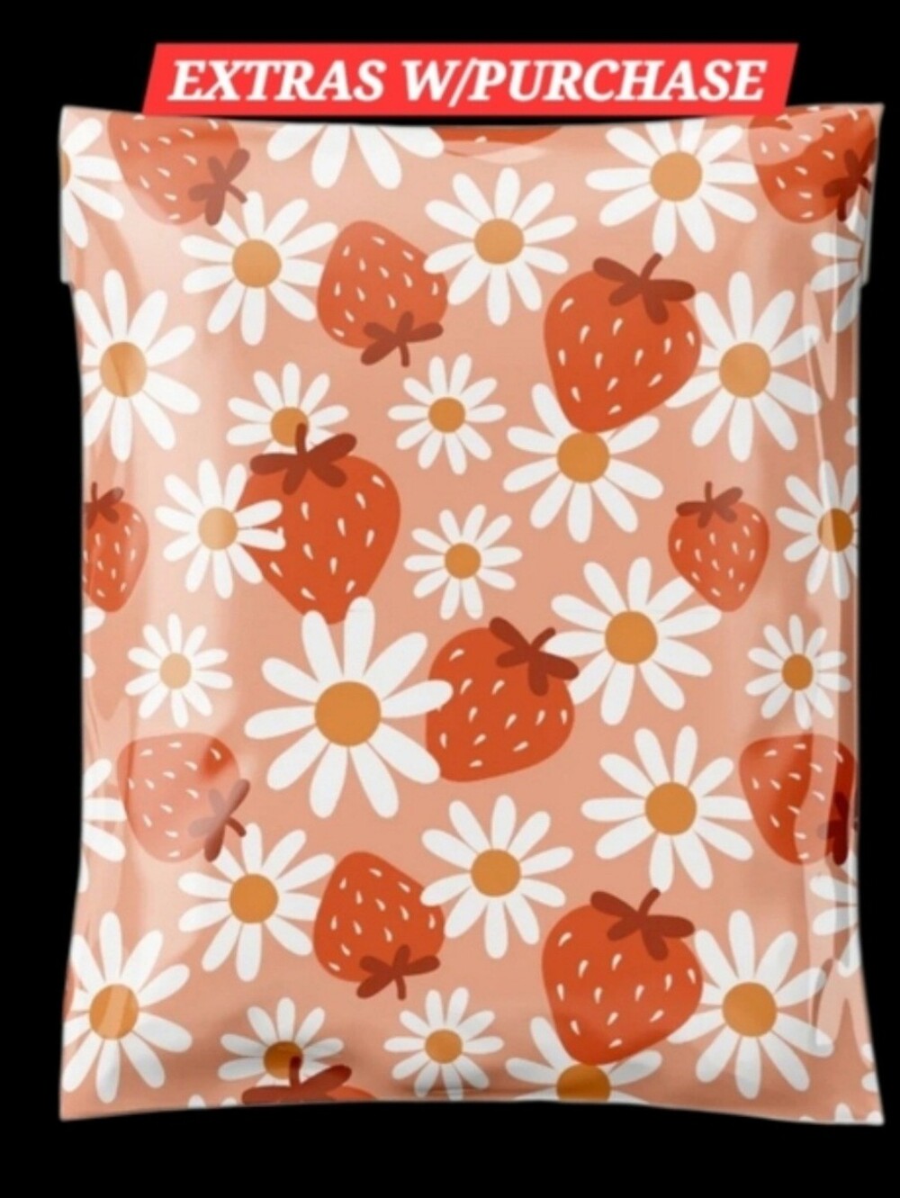 15ct. 14.5x19 Strawberry Daisies Polymailer Random Thank You Cards And/Stickers